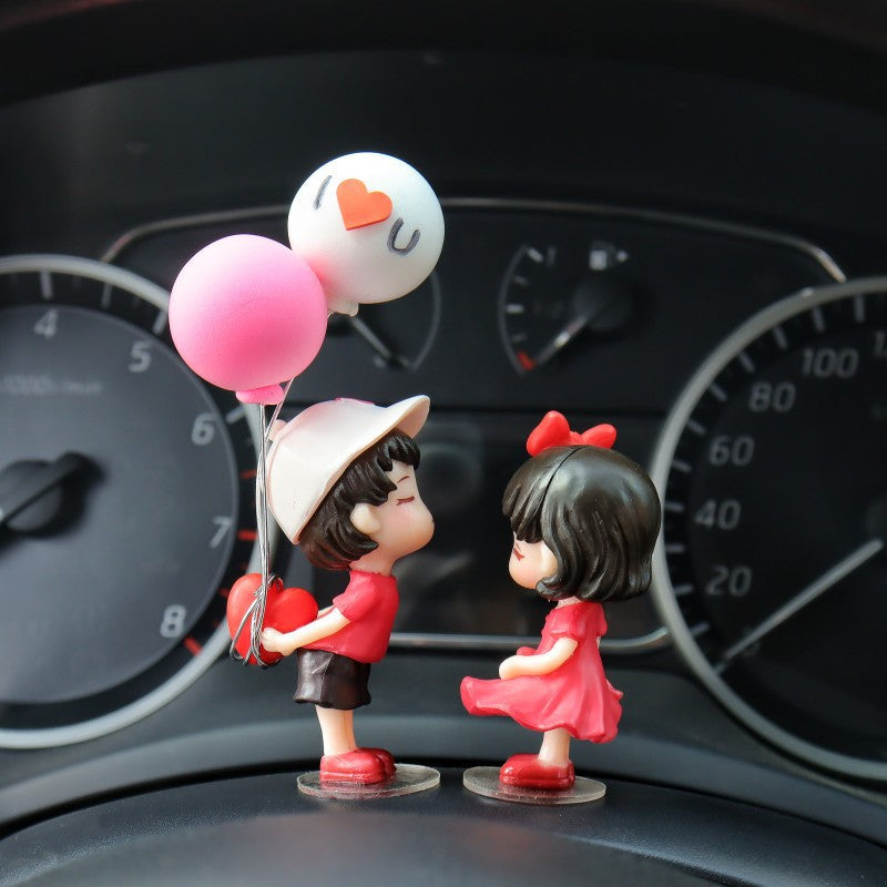 Cartoon Couples Car Decoration Model Cute Figure Figurines Balloon Ornament Auto Interior Dashboard Accessories For Girls Gifts