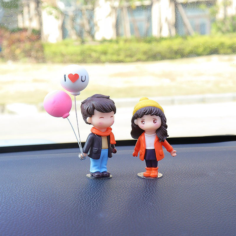 Cartoon Couples Car Decoration Model Cute Figure Figurines Balloon Ornament Auto Interior Dashboard Accessories For Girls Gifts