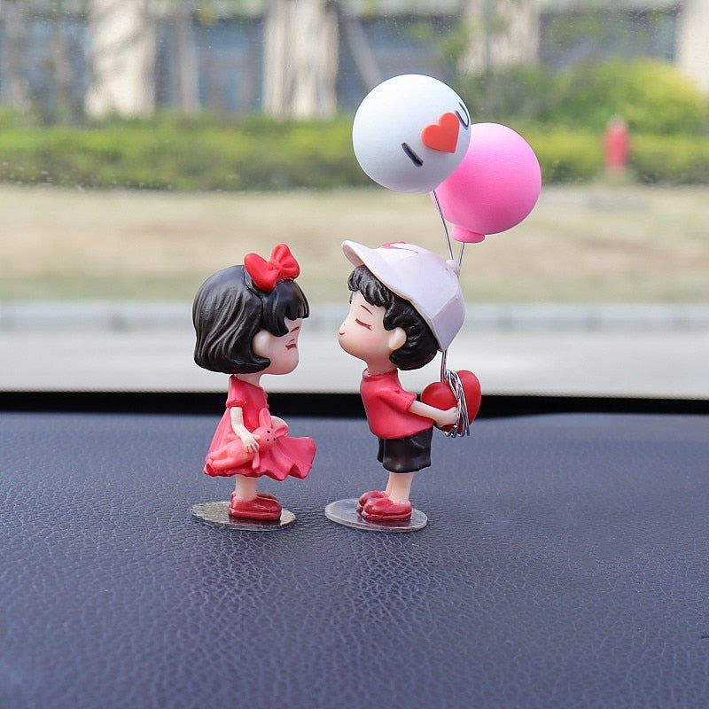 Cartoon Couples Car Decoration Model Cute Figure Figurines Balloon Ornament Auto Interior Dashboard Accessories For Girls Gifts A1