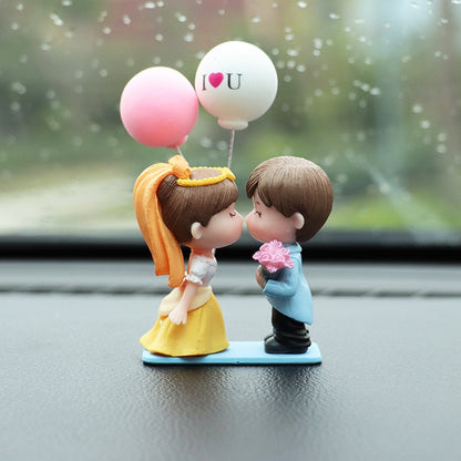 Cartoon Couples Car Decoration Model Cute Figure Figurines Balloon Ornament Auto Interior Dashboard Accessories For Girls Gifts D