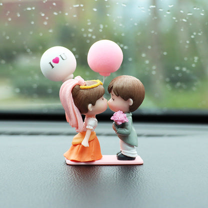 Cartoon Couples Car Decoration Model Cute Figure Figurines Balloon Ornament Auto Interior Dashboard Accessories For Girls Gifts