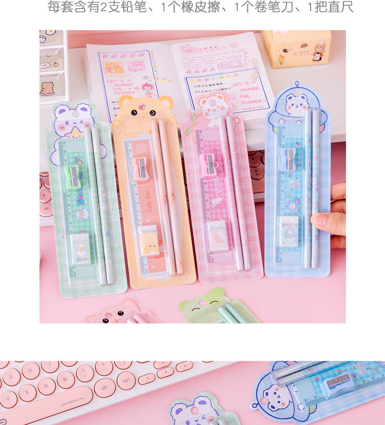 Cartoon HB Pencil School Supplies Set Wooden Pencil Set Cartoon Art Supplies Stationery Gifts Students Children's