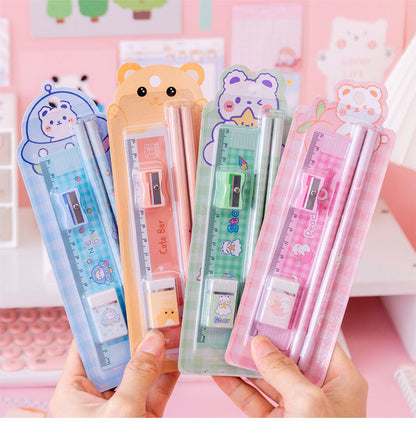 Cartoon HB Pencil School Supplies Set Wooden Pencil Set Cartoon Art Supplies Stationery Gifts Students Children's