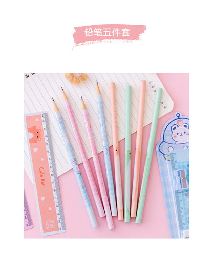 Cartoon HB Pencil School Supplies Set Wooden Pencil Set Cartoon Art Supplies Stationery Gifts Students Children's