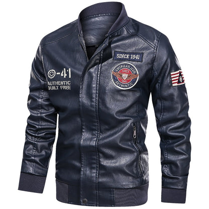Casual For Autumn Spring Outdoor Leather Zip Up Jacket Men's PU Faux Black Vintage Suede Oversize Coat 7702 Dark Blue