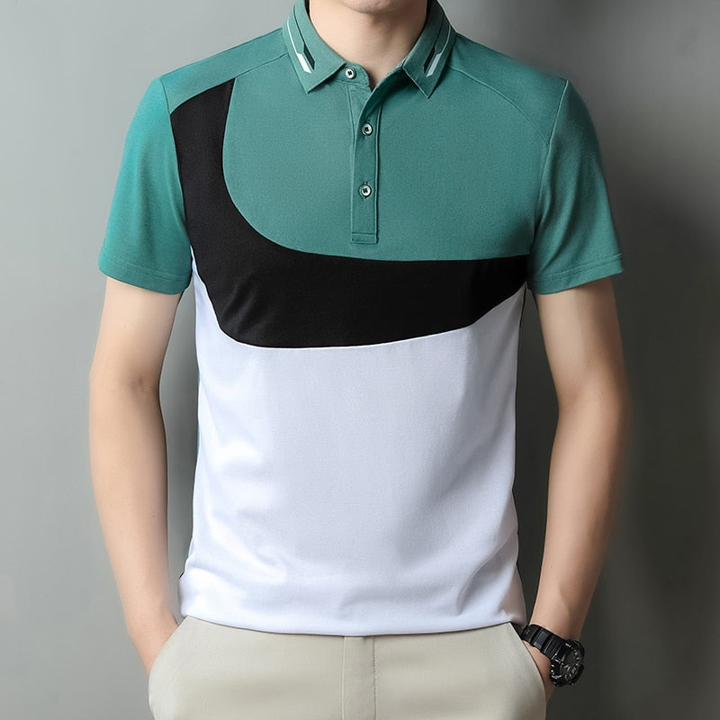 Casual Summer Short Sleeve Patchwork Polo Shirt Brand Fashion Clothes For Men Oversize T25 1