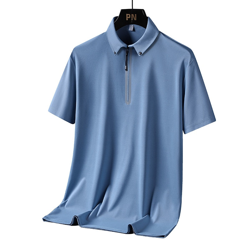 Casual Summer Short Sleeve Solid Black Blue Polo Shirt Brand Fashion Clothes For Men Oversize 331 BL