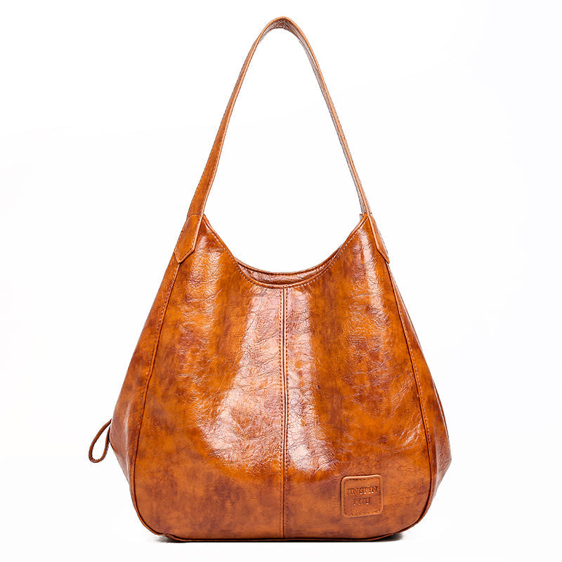 Casual Women Handbag Purse Large Capacity Tote Bag High Quality Lady Bag Vintage Hobo Bag Soft Patchwork Shoulder Bag Brown