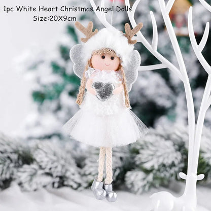 Christmas Decorations Christmas Angel Dolls New Year Gifts Navidad Xmas Tree Ornaments for Home Natal Noel Fall Decor 213--Heart White