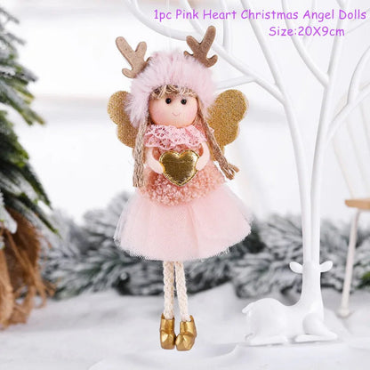 Christmas Decorations Christmas Angel Dolls New Year Gifts Navidad Xmas Tree Ornaments for Home Natal Noel Fall Decor 214--Heart Pink