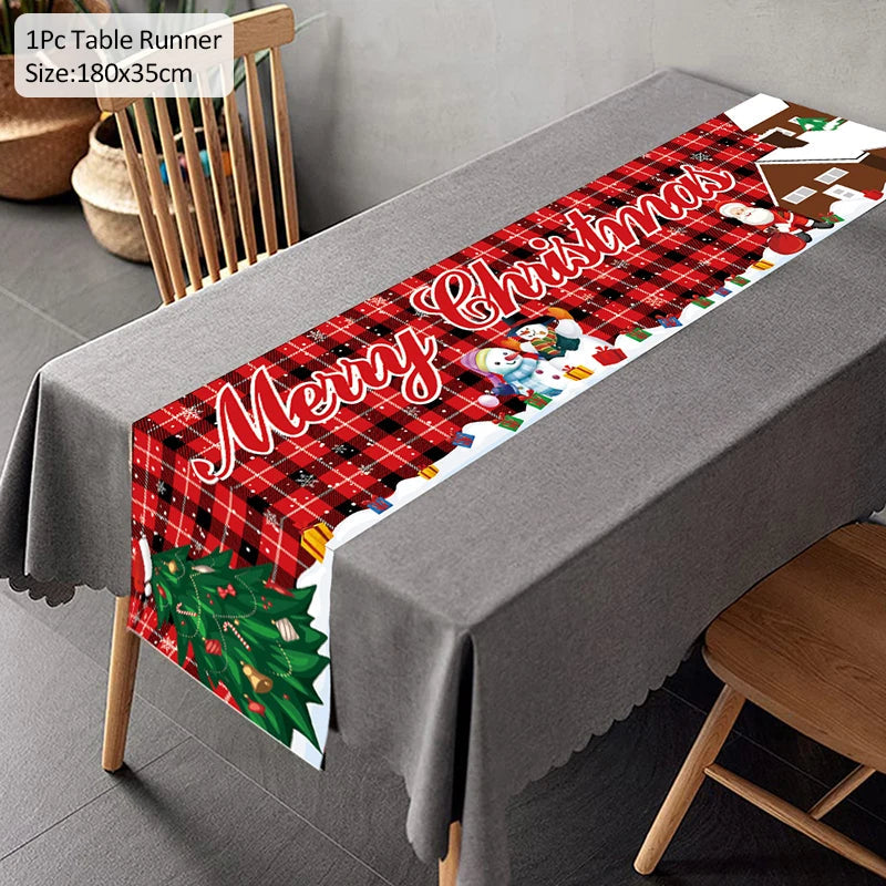 Christmas Table Runner TableCloth Merry Christmas Decoration for Home Xmas Ornament Navidad Noel Natal Gifts New Year C