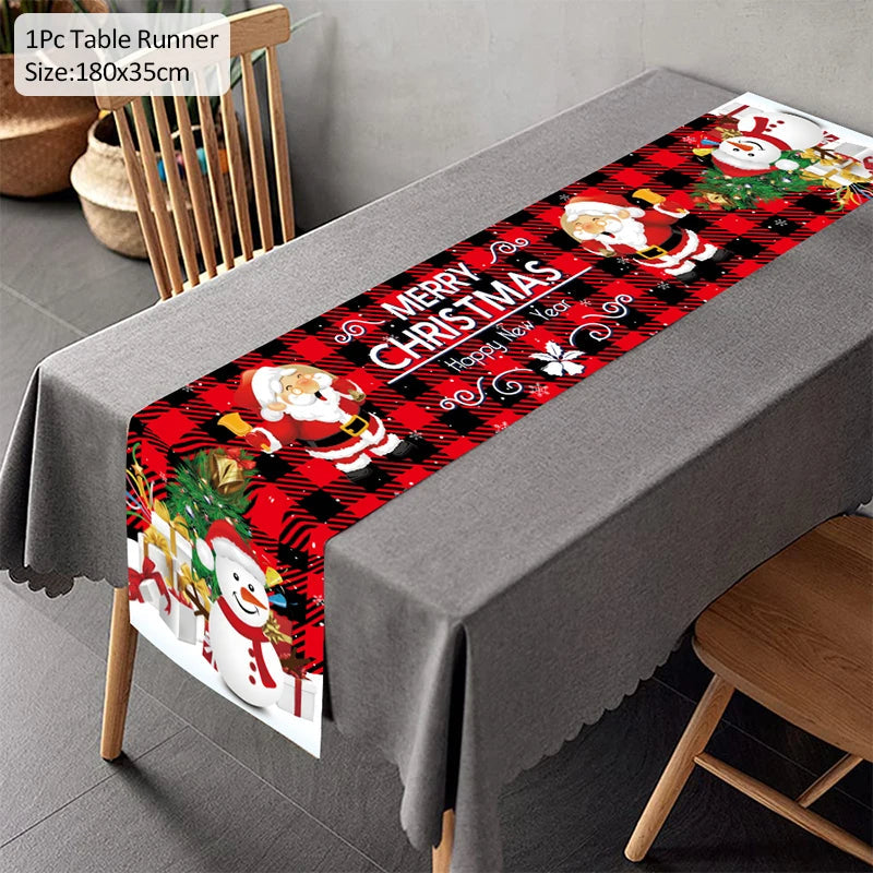 Christmas Table Runner TableCloth Merry Christmas Decoration for Home Xmas Ornament Navidad Noel Natal Gifts New Year E
