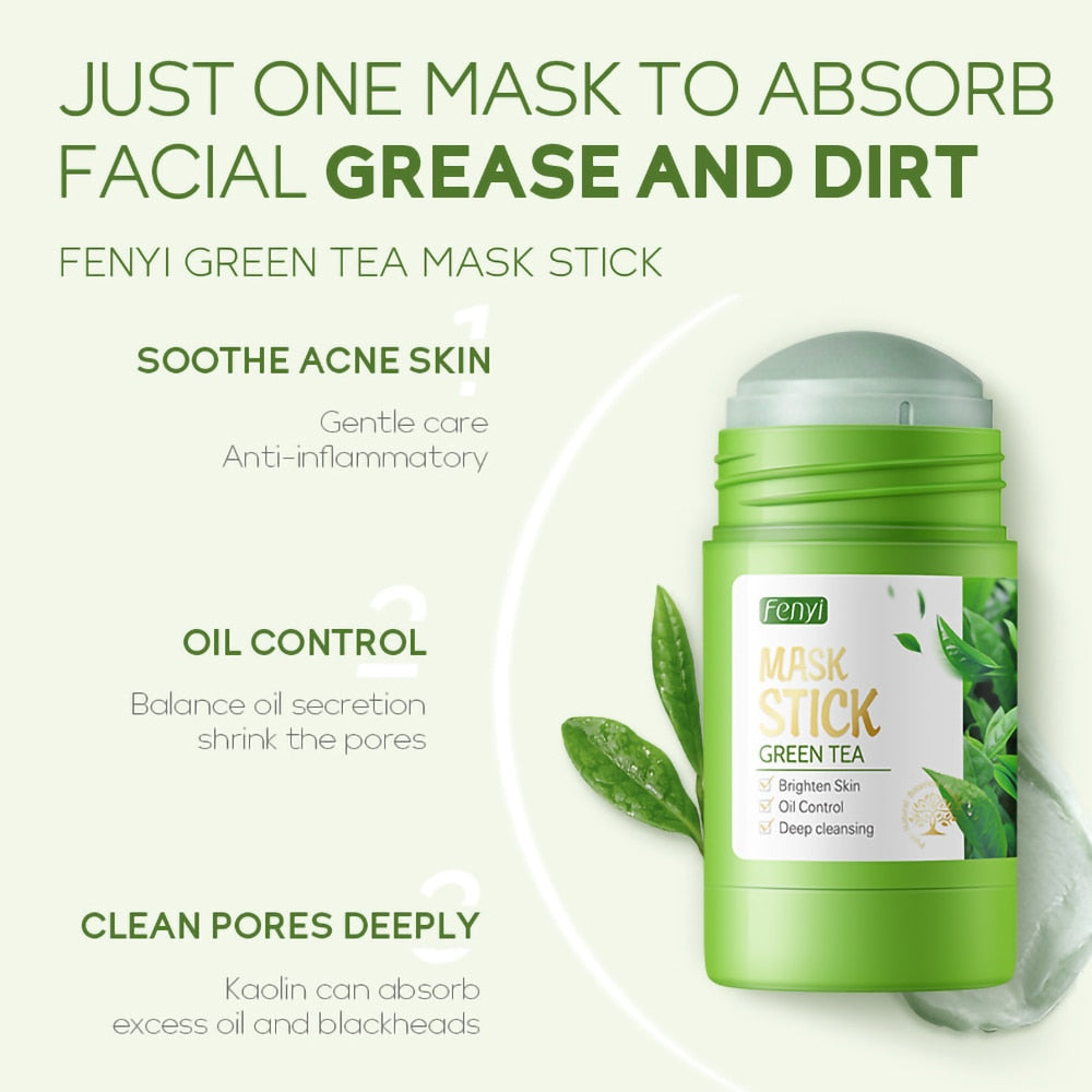 Cleansing Green Mask Stick Clay Stick Green Tea Mask Purifying Green Tea Stick Oil Control Mud Mask Anti Acne Masks Sticks