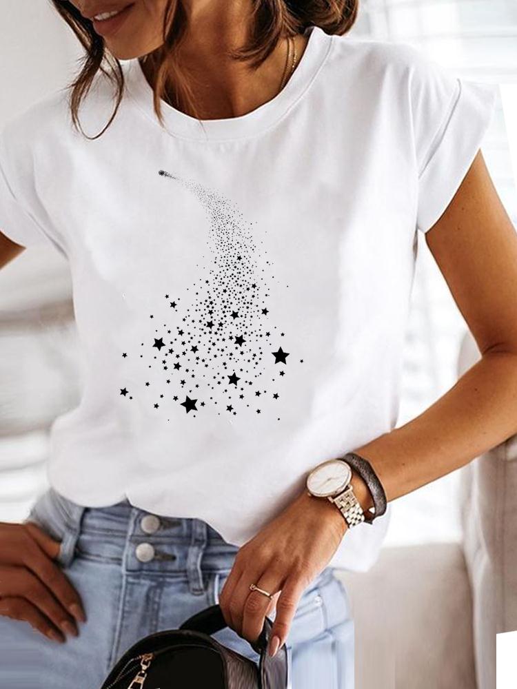 Clothing Fashion Tee Women T-shirt Summer Short Sleeve Print Clothes Music Sweet Trend Cute Graphic T Shirt Female Top MGQ30372