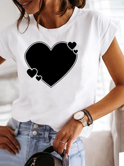 Clothing Fashion Tee Women T-shirt Summer Short Sleeve Print Clothes Music Sweet Trend Cute Graphic T Shirt Female Top