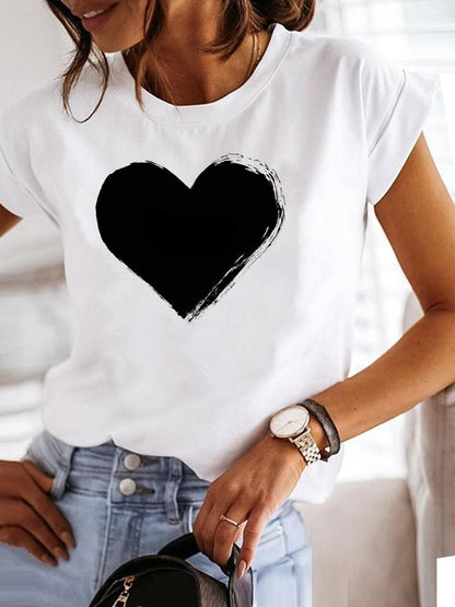 Clothing Fashion Tee Women T-shirt Summer Short Sleeve Print Clothes Music Sweet Trend Cute Graphic T Shirt Female Top MGQ30023