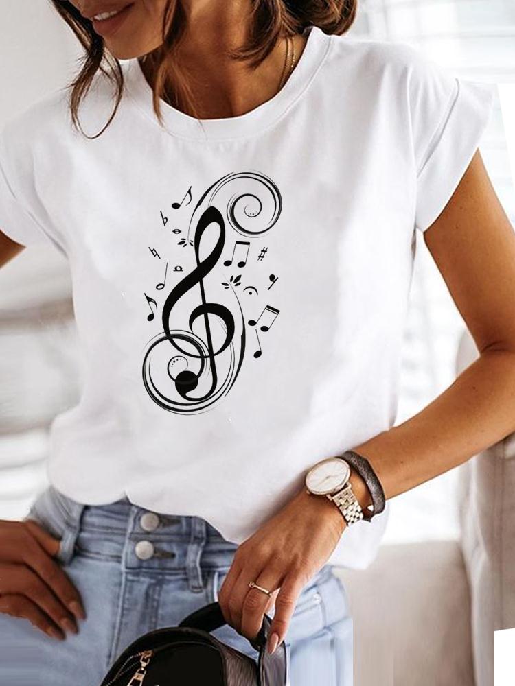 Clothing Fashion Tee Women T-shirt Summer Short Sleeve Print Clothes Music Sweet Trend Cute Graphic T Shirt Female Top