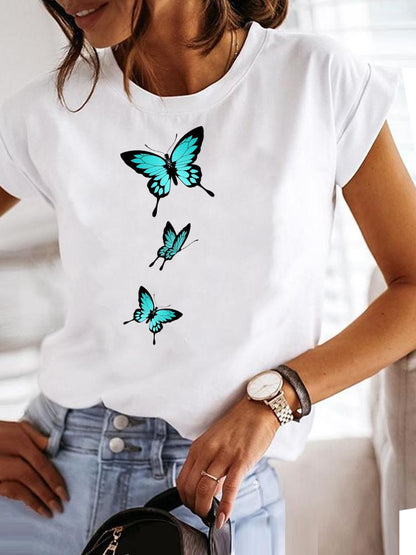 Clothing Fashion Tee Women T-shirt Summer Short Sleeve Print Clothes Music Sweet Trend Cute Graphic T Shirt Female Top MGQ30435