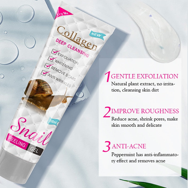 Collagen Snail Exfoliating Gel Gently Cleanses Pores Moisturizing Skin Anti Acne Remove Blackhead Face Peeling Cleanser 100ml