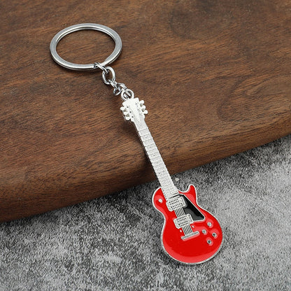 Creative Musical Instrument Pendant Event Gift Bag Pendant Metal Lacquer Guitar Keychain RED