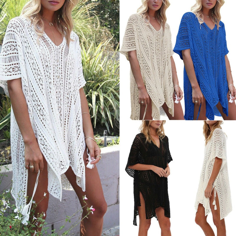 Crochet Beach Robe Shawl Beach Cover Up 2023 Sexy Swimwear Cutout Cover Up Women Kaftan Ladies Summer Swimwear Cover Ups