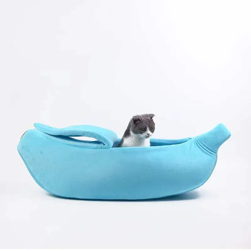 Cute Banana Cat Bed House Super Soft Pet Kennel Dog Warm Sleeping Basket Kitten Comfort Cushion For Cats Portable Cozy Cave blue