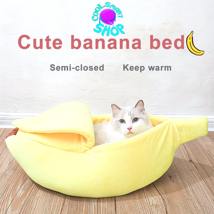 Cute Banana Cat Bed House Super Soft Pet Kennel Dog Warm Sleeping Basket Kitten Comfort Cushion For Cats Portable Cozy Cave