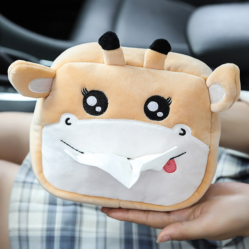 Cute Cartoon Car Tissue Box Plush Napkin Holder Universal Auto Home Room Paper Case Animal Decoration Bracket