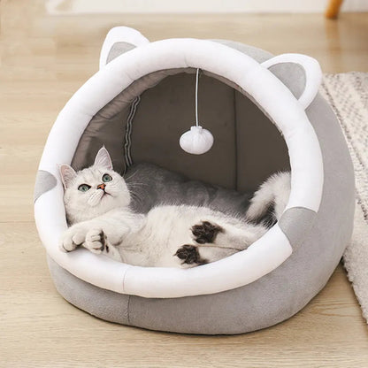 Cute Cat Bed Pet House Kitten Lounger Cushion Small Dog Tent Mat Washable Puppy Basket Cave Mat Soft for Cats House Bed Supplies grey