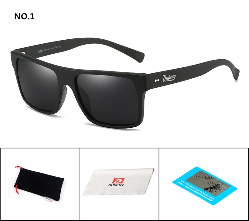 DUBERY Carbon Fiber Sunglasses Vintage Polarized Men's Sun Glasses For Men Driving Black Square Oculos Male 6 Colors Model 500 C1 D500