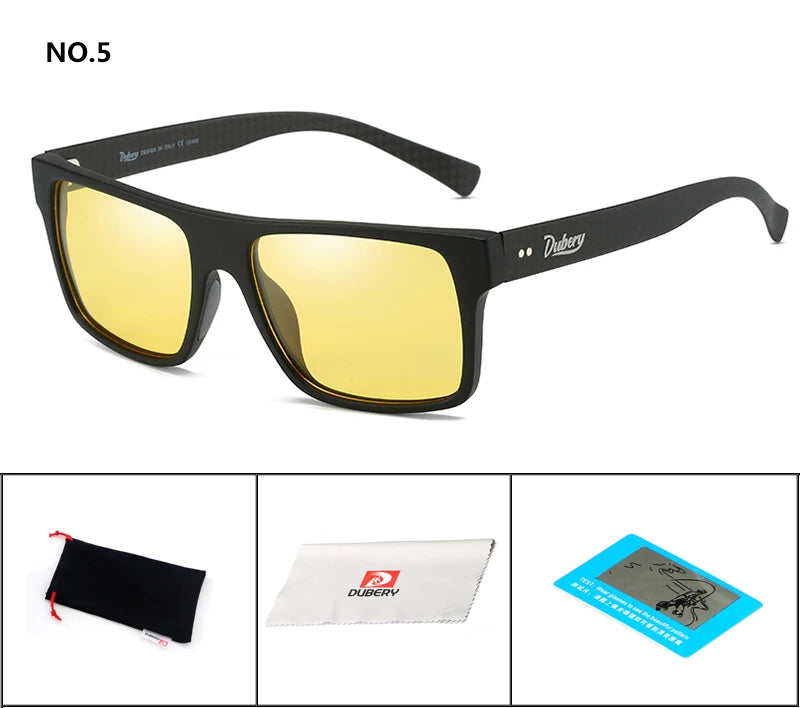 DUBERY Carbon Fiber Sunglasses Vintage Polarized Men's Sun Glasses For Men Driving Black Square Oculos Male 6 Colors Model 500 C5 D500