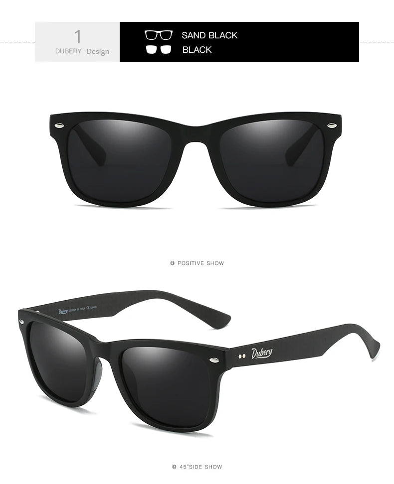 DUBERY Carbon Fiber Sunglasses Vintage Polarized Men's Sun Glasses For Men Driving Black Square Oculos Male 6 Colors Model 755