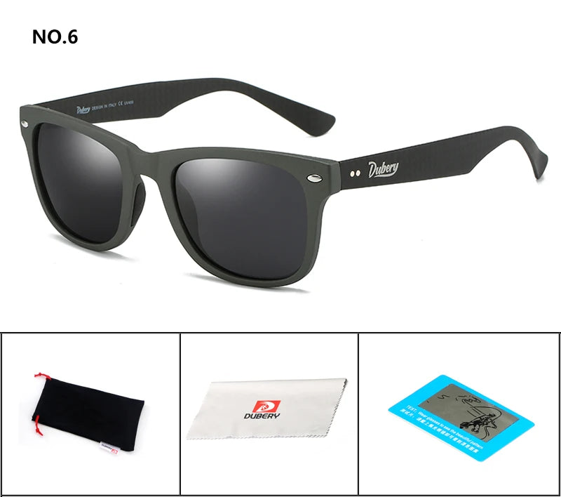 DUBERY Carbon Fiber Sunglasses Vintage Polarized Men's Sun Glasses For Men Driving Black Square Oculos Male 6 Colors Model 755 C6 D755