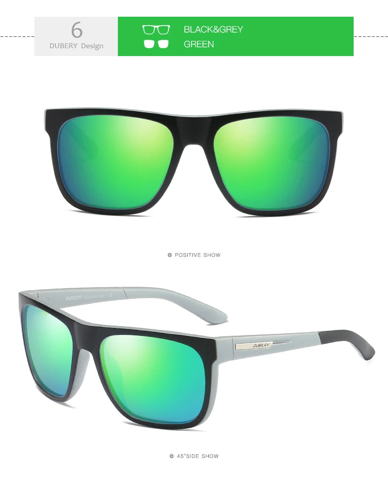 DUBERY Design Polarized HD Sunglasses Men Driver Shades Male Sun Glasses For Men Summer Mirror Square Oculos UV400 187 C6 Polarized D187