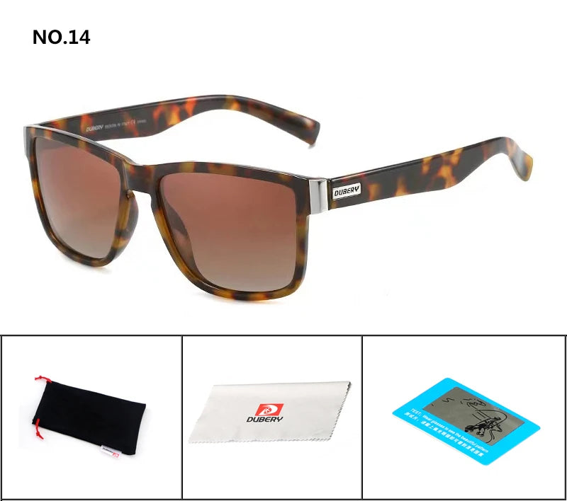 DUBERY Fishing Camping Hiking Sunglasses Polarized Sunglasses Male Sun Glasses For Men Retro Cheap Luxury Brand Designer 518 C14 Polarized D518