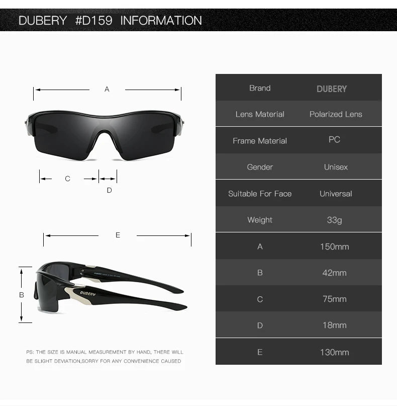 DUBERY Polarized One Piece Lens Men Glasses Polarized Black Driver Sunglasses UV400 Shades Retro Fashion Sun Glass For Men Model