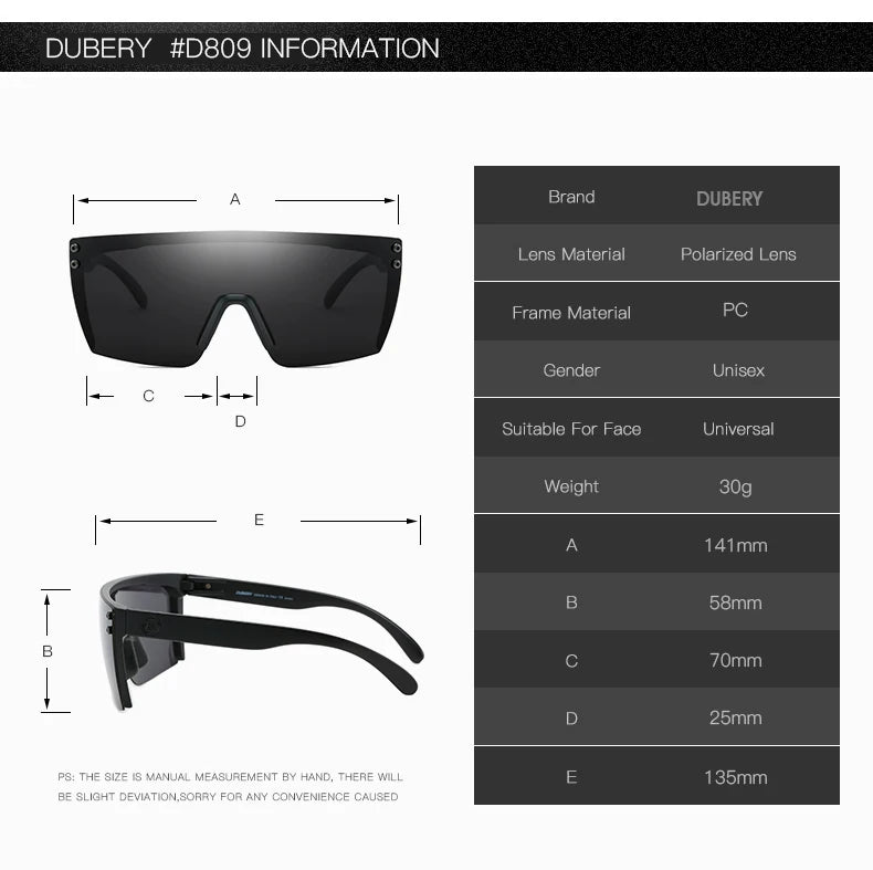 DUBERY Trendy Premium Cool Rimless One-piece Goggles Oversize Flat Top Polarized Sunglasses For Men Women Outdoor Sports Party