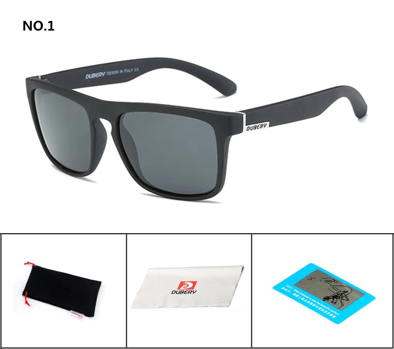 DUBERY Vintage Sunglasses Polarized Men's Sun Glasses For Men Driving Black Square Oculos Male 10 Colors Model UV400 731 C1 Polarized D731