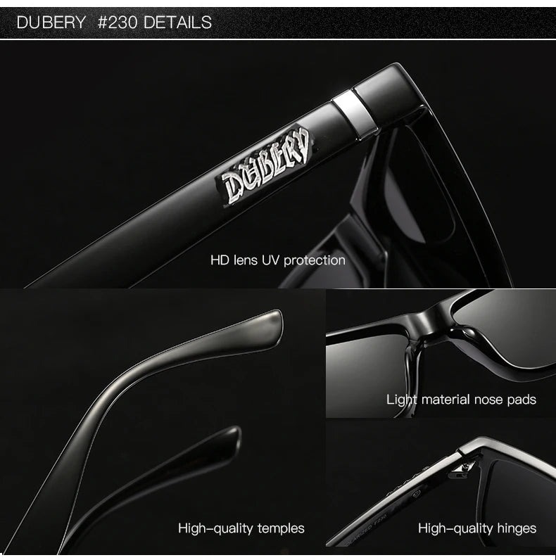 DUBERY Vintage Sunglasses Polarized Men's Sun Glasses For Men Driving Black Square Oculos Male 8 Colors Model 230