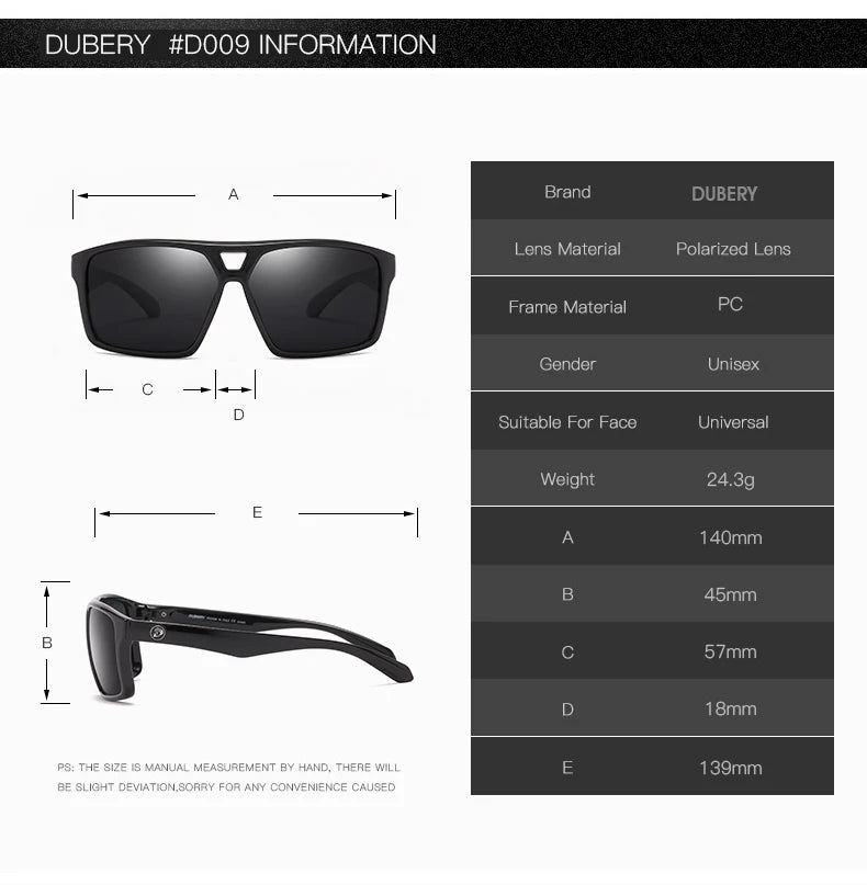 DUBERY Vintage Sunglasses Polarized Men's Sun Glasses For Men Driving Black Square Oculos Male 8 Colors Model D009