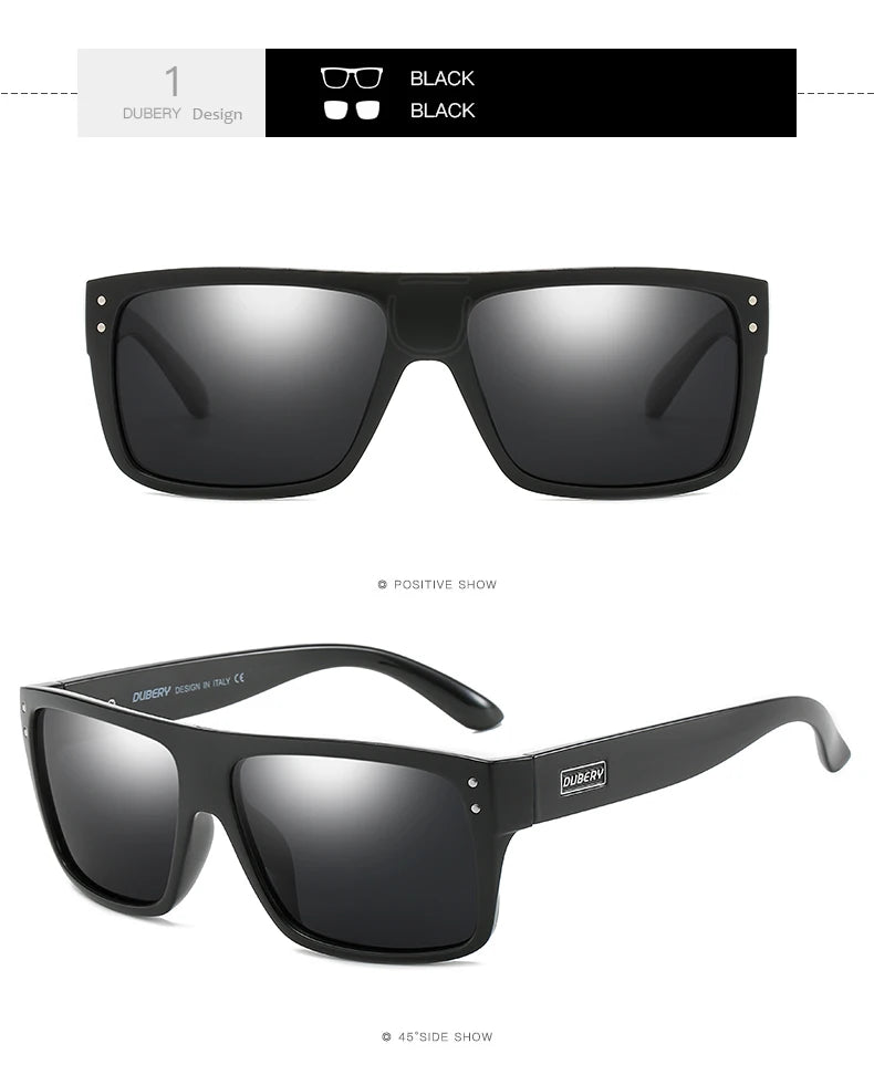 DUBERY Vintage Sunglasses Polarized Men's Sun Glasses For Men Driving Black Square Oculos Male 8 Colors Model D911