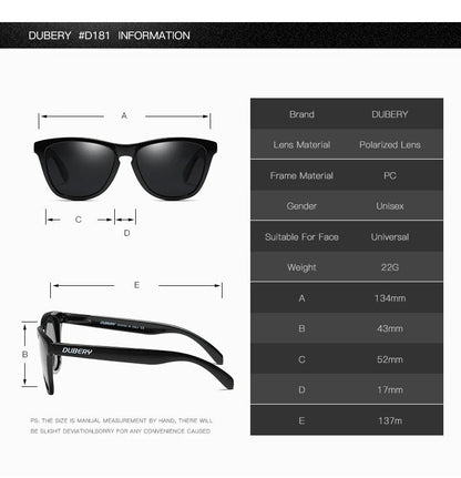 DUBERY Vintage Sunglasses Polarized Men's Sun Glasses For Men UV400 Shades Driving Black Square Oculos Male 8 Colors Model 181