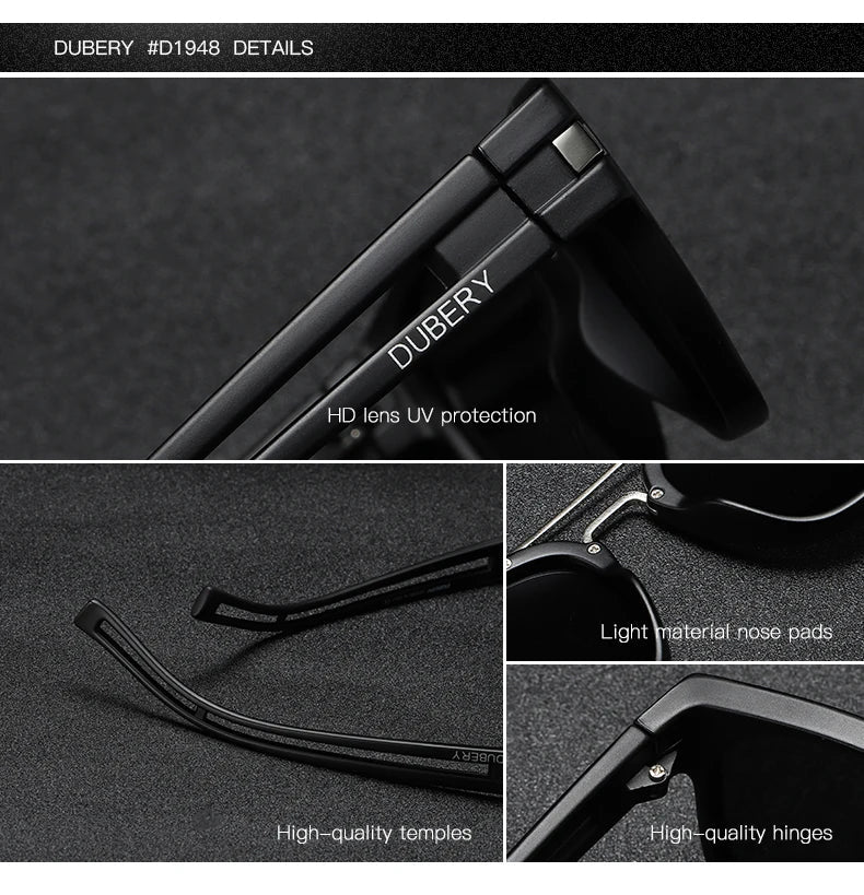 DUBERY Vintage Sunglasses Polarized Men's Sun Glasses For Men Square Shades Driving Black Retro Oculos Male 9 Colors Model 1948