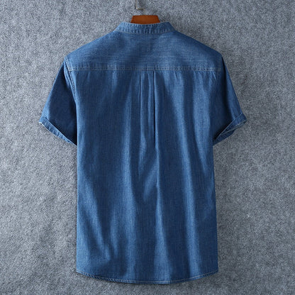 Denim COTTON Shirt For Men's Short Sleeves Summer Style Fashion Casual Clothing