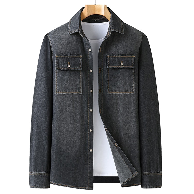 Denim Cotton Shirt For Men's Long Sleeves Spring Autumn Style Fashion Casual Clothing