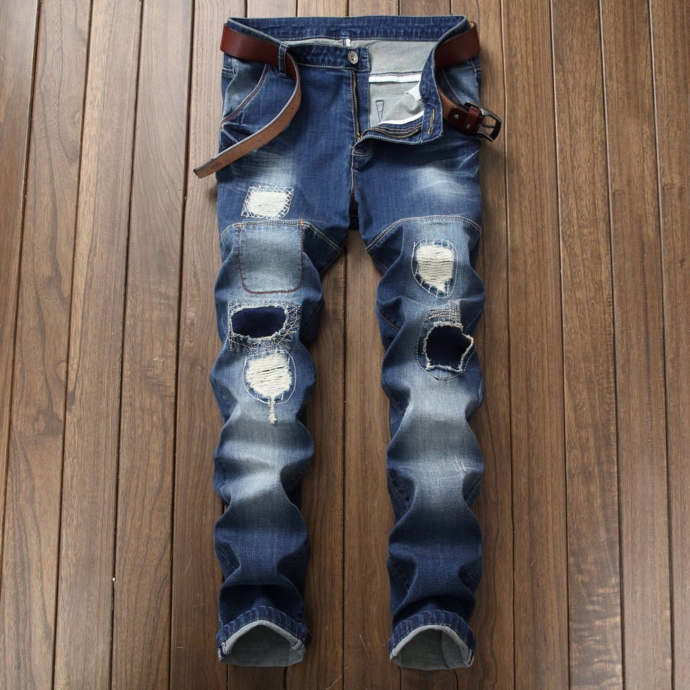Denim Designer Hole Jeans High Quality Ripped For Men'S Autumn Spring HIP HOP Punk Streetwear 8522