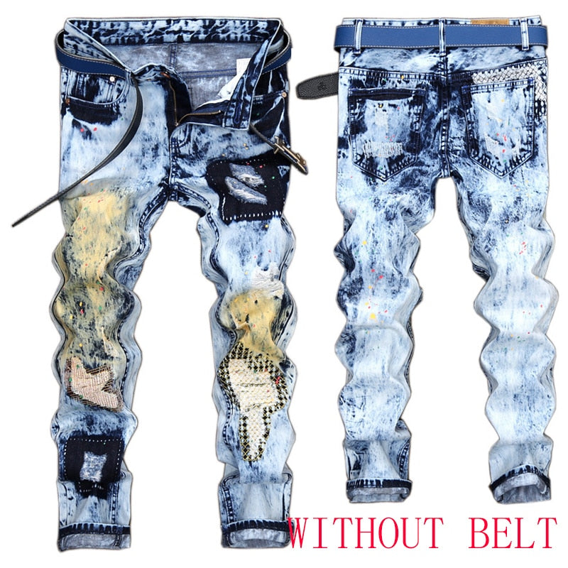 Denim Designer Hole Jeans High Quality Ripped for Men Autumn Spring HIP HOP Punk Streetwear 166 NO BELT
