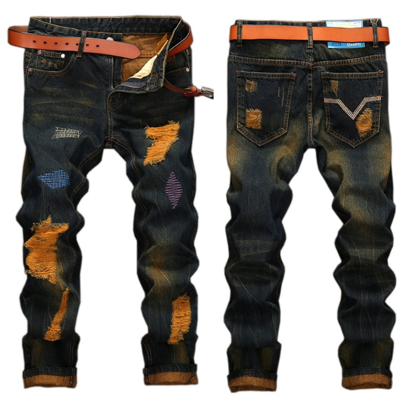 Denim Designer Hole Jeans High Quality Ripped for Men Autumn Spring HIP HOP Punk Streetwear 162 NO BELT