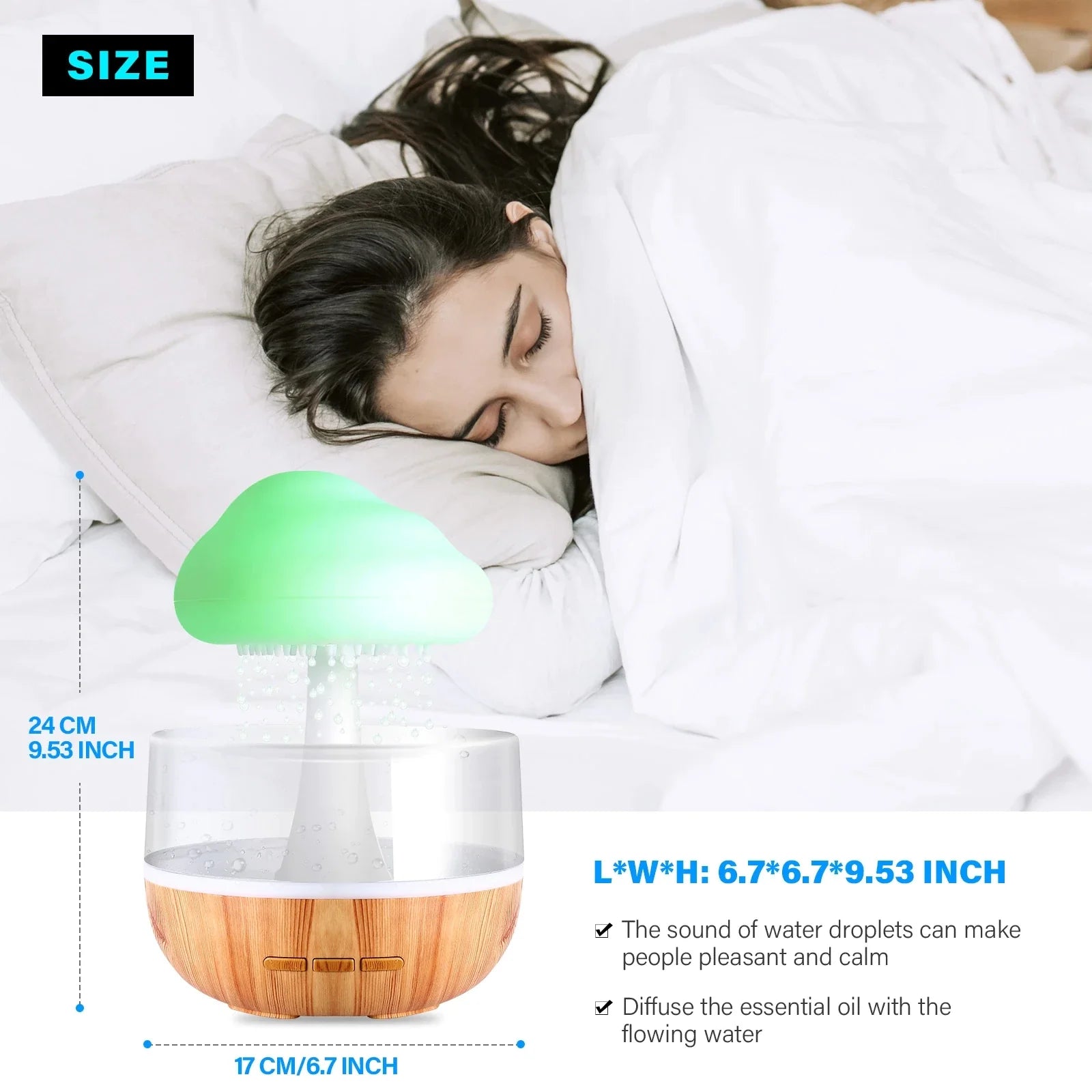 Desktop Rain Cloud Humidifier Relax Aromatherapy Lamp USB Rain Sound Diffuser 280Ml Colorful Night Light for Home