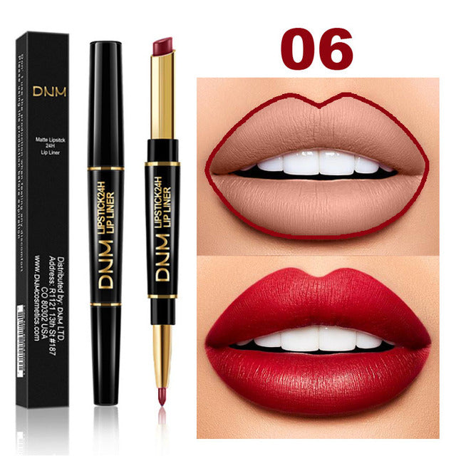 Double Ended Matte Lipstick - Long Lasting Waterproof - Dark Red Lips